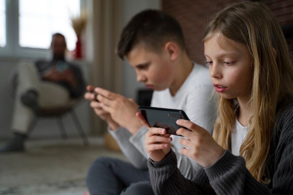 Children playing video games