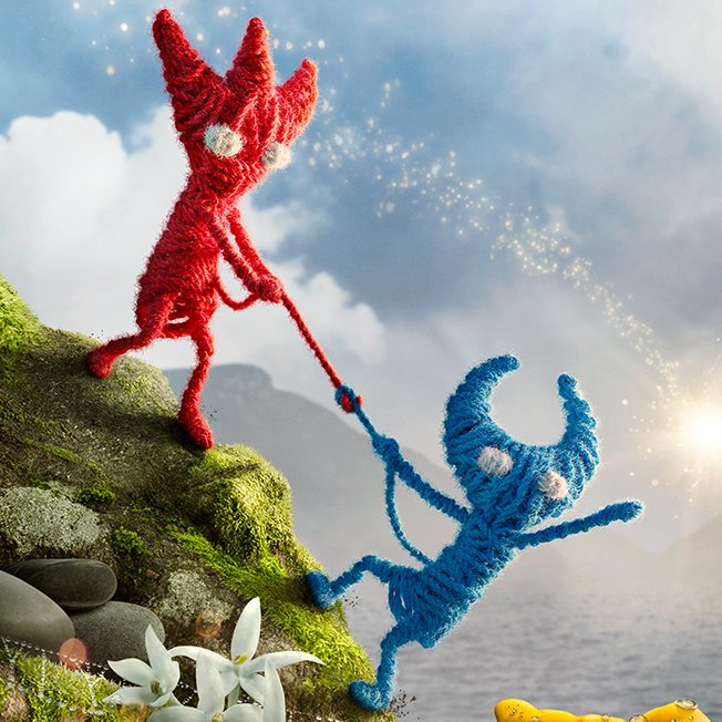 Yarny, a small red yarn creature, navigating photorealistic environments in Unravel