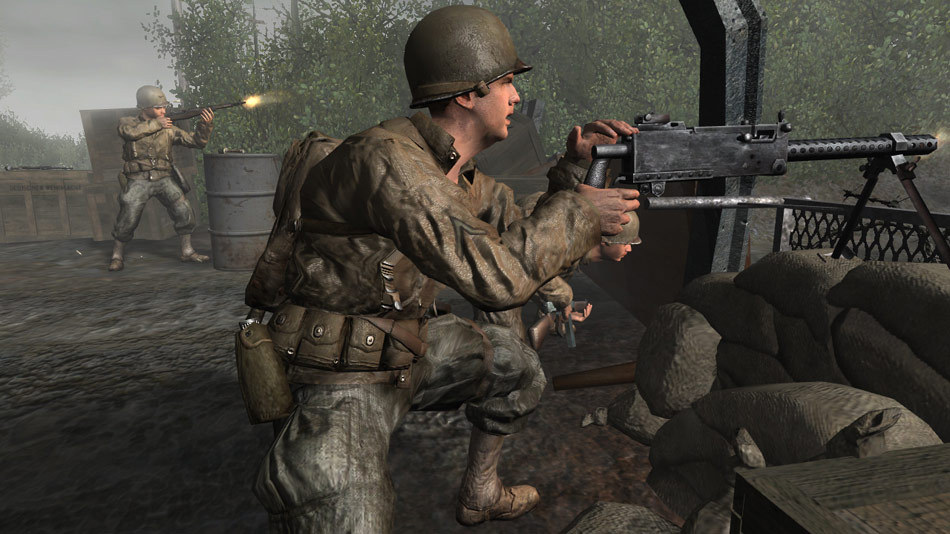 American paratrooper landing in Normandy in the original Call of Duty 1 campaign