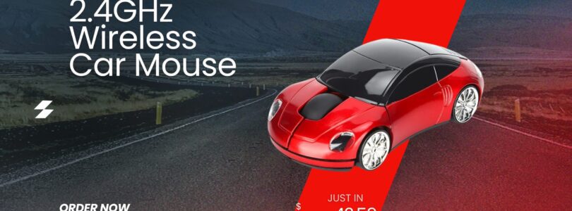 Red sports car-style wireless computer mouse with LED headlights