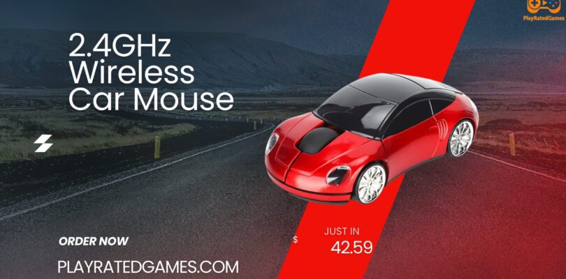 Red sports car-style wireless computer mouse with LED headlights
