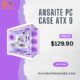 White ANSAITE W9 mid-tower gaming PC case with 9 pre-installed ARGB fans and tempered glass panels.