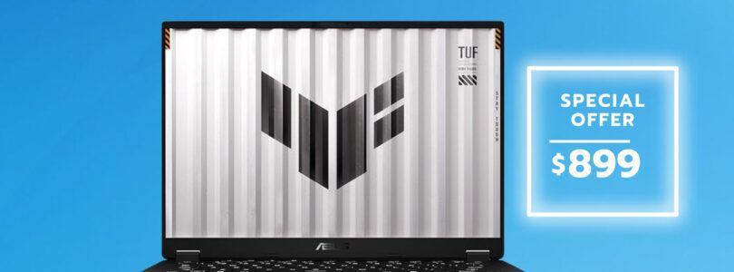 ASUS TUF Gaming A14 Copilot+ PC Gaming Laptop in Jaeger Gray with 14-inch 165Hz display and RTX 4050 GPU.