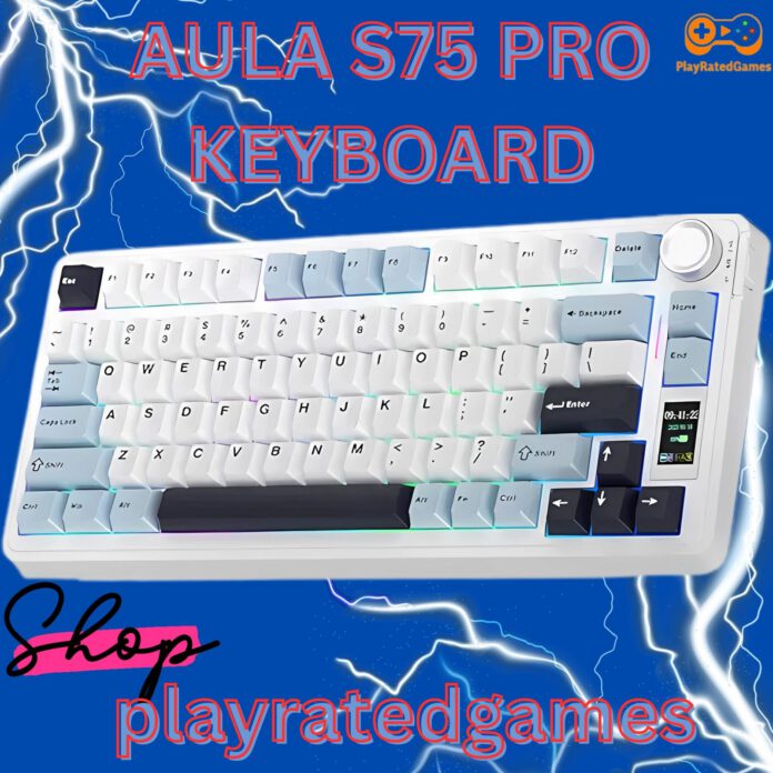 AULA F75 75% Wireless Mechanical Keyboard with RGB backlight and blue & white keycaps