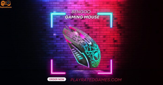 BENGOO Wireless RGB Gaming Mouse Black ergonomic BENGOO wireless gaming mouse with RGB lights and six buttons.