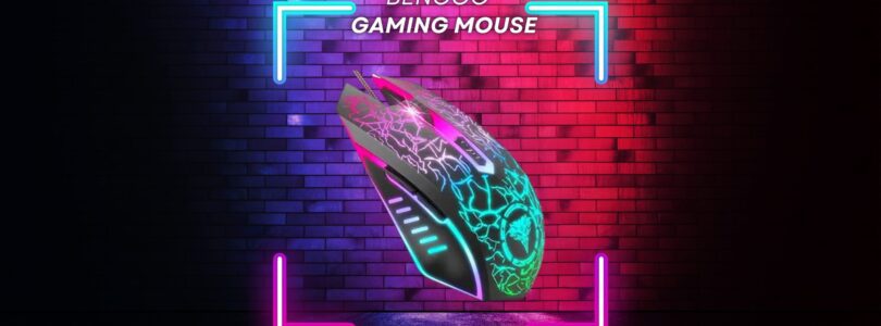 Black ergonomic BENGOO wireless gaming mouse with RGB lights and six buttons.