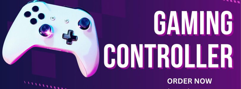 Midnight Black gaming controller with purple-pink lighting on a dark gradient background promoting a controller from PlayRatedGames.