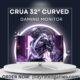 CRUA 32-Inch Curved Gaming Monitor with 1800R curvature, 165Hz/200Hz refresh rate, and VA panel