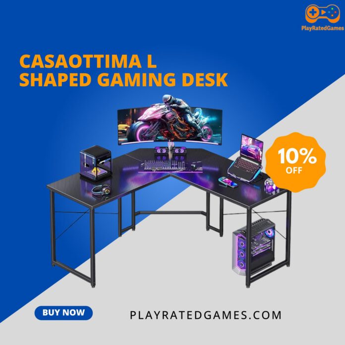 Casaottima L Shaped 51" Gaming Desk – Carbon Fiber Surface, Black Casaottima L Shaped Gaming Desk with Carbon Fiber Surface in Black – 51 Inch Corner Computer Table for Home Office or Gaming Setup