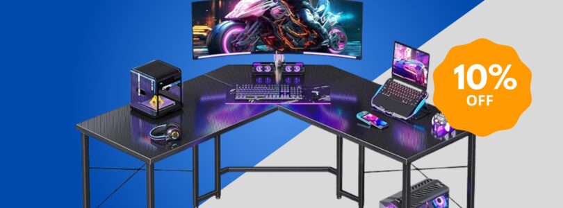 Casaottima L Shaped Gaming Desk with Carbon Fiber Surface in Black – 51 Inch Corner Computer Table for Home Office or Gaming Setup