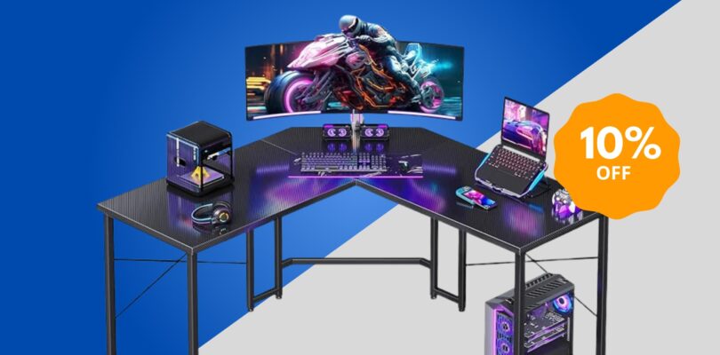 Casaottima L Shaped Gaming Desk with Carbon Fiber Surface in Black – 51 Inch Corner Computer Table for Home Office or Gaming Setup