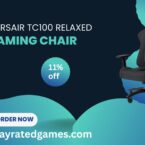 Corsair TC100 Relaxed Gaming Chair in gray and black fabric with lumbar and neck pillows