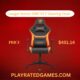 Ergonomic black and orange gaming chair with high back, adjustable footrest, and lumbar support