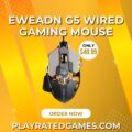 EWEADN G5 Wired Gaming Mouse in Black and Gold with ergonomic design, RGB lighting, and 9 programmable buttons.