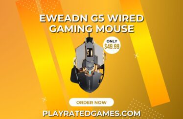 EWEADN G5 Wired Gaming Mouse in Black and Gold with ergonomic design, RGB lighting, and 9 programmable buttons.