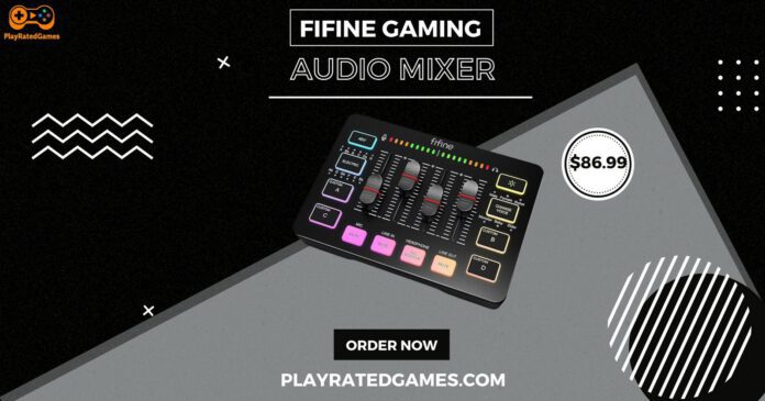 IXTECH black 4-channel RGB gaming audio mixer with XLR mic input and volume controls