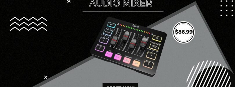 IXTECH black 4-channel RGB gaming audio mixer with XLR mic input and volume controls