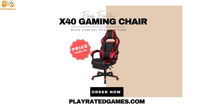 Flash Furniture X10 Ergonomic Racing Style Gaming Chair in Red and Black Red and black Flash Furniture X10 high-back gaming chair with ergonomic padding and flip-up arms