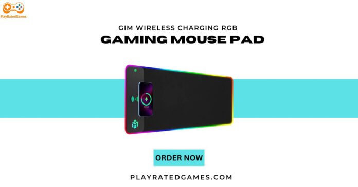 "GIM RGB Gaming Mouse Pad with 15W Wireless Charging, XXL Size, LED Lighting, and Non-Slip Base – Black"