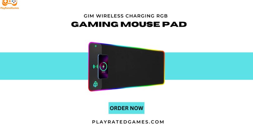 "GIM RGB Gaming Mouse Pad with 15W Wireless Charging, XXL Size, LED Lighting, and Non-Slip Base – Black"
