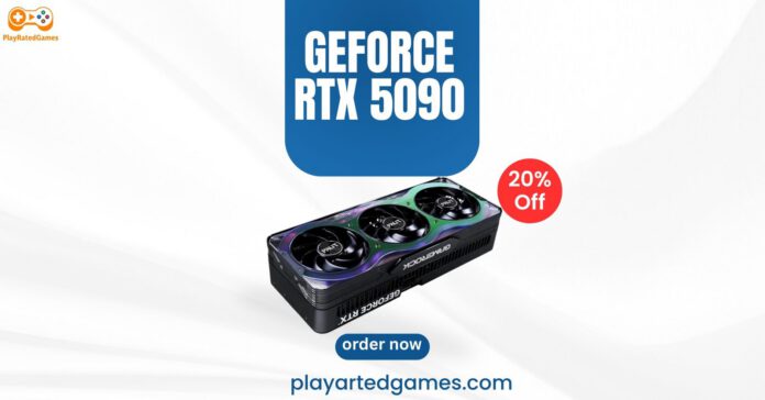 Palit GeForce RTX 5090 GameRock graphics card with RGB lighting and cooling fans
