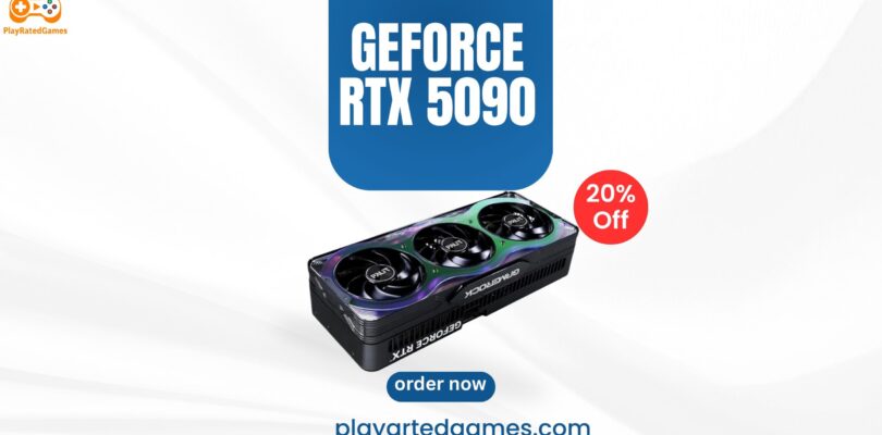 Palit GeForce RTX 5090 GameRock graphics card with RGB lighting and cooling fans