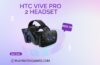 HTC Vive Pro 2 virtual reality headset with black design and adjustable head strap