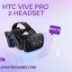 HTC Vive Pro 2 virtual reality headset with black design and adjustable head strap