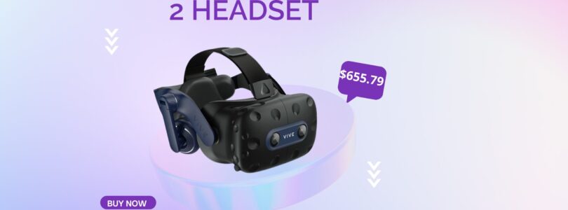 HTC Vive Pro 2 virtual reality headset with black design and adjustable head strap