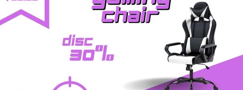 Homall Ergonomic Gaming Chair in White with Adjustable Headrest and Lumbar Support