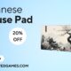 Extended black mouse pad with Japanese Kanagawa wave design and stitched edges on a desk setup
