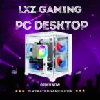 White LXZ Gaming Desktop Tower with RGB lighting, Intel Core i7-14700KF, RTX 4070, and glass side panel