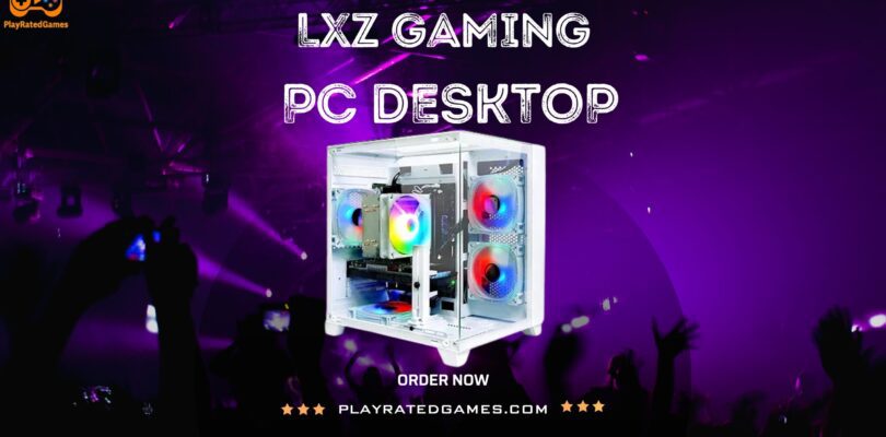 White LXZ Gaming Desktop Tower with RGB lighting, Intel Core i7-14700KF, RTX 4070, and glass side panel