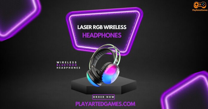 Black Tatybo wireless gaming headset with over-ear design, mic, and 7.1 surround sound.