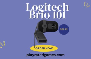 Logitech Brio 101 black webcam mounted on a desktop monitor, showing built-in mic and privacy shutter.
