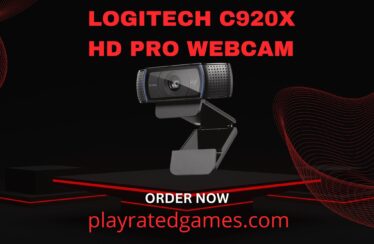 Logitech C920x HD Pro Webcam in black mounted on a monitor, showing its dual microphones and full HD lens.