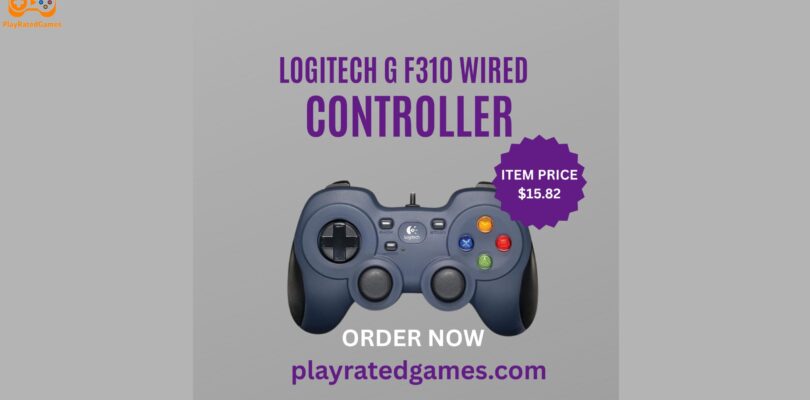 Logitech F310 Wired Gamepad Controller with USB connection, black and blue color, ergonomic design