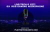 Logitech G Yeti GX Dynamic RGB Gaming Microphone in black with RGB lighting on desk stand