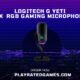 Logitech G Yeti GX Dynamic RGB Gaming Microphone in black with RGB lighting on desk stand