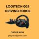 Logitech G29 Driving Force Racing Wheel and Floor Pedals in black with leather steering wheel cover and stainless steel paddle shifters
