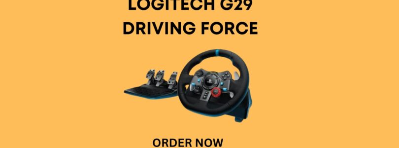 Logitech G29 Driving Force Racing Wheel and Floor Pedals in black with leather steering wheel cover and stainless steel paddle shifters