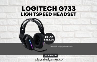 Logitech G733 Lightspeed wireless gaming headset in black with RGB lighting and suspension headband