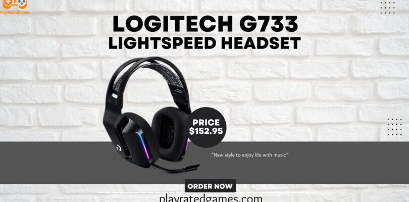 Logitech G733 Lightspeed wireless gaming headset in black with RGB lighting and suspension headband