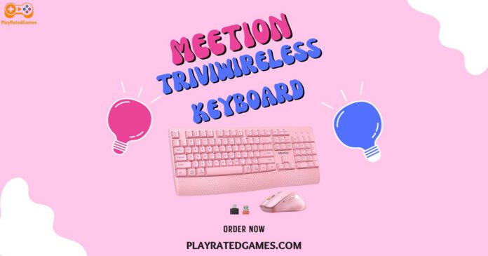 MEETION Wireless Keyboard and Mouse – Full-Size Combo in Pink Pink MEETION wireless keyboard and mouse combo with wrist rest and ergonomic design