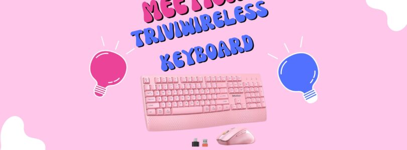Pink MEETION wireless keyboard and mouse combo with wrist rest and ergonomic design