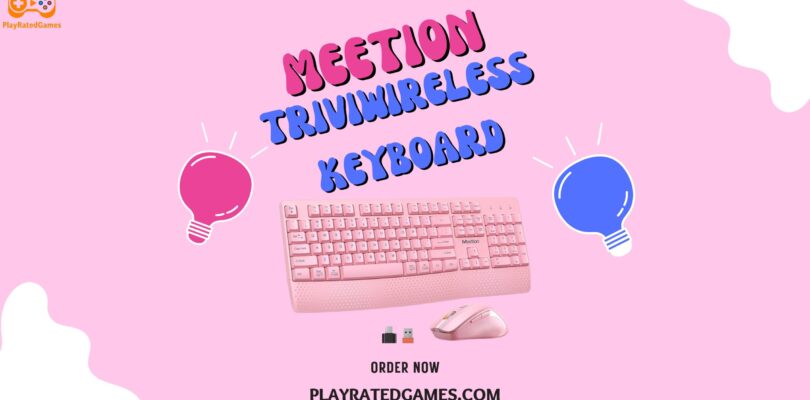 Pink MEETION wireless keyboard and mouse combo with wrist rest and ergonomic design