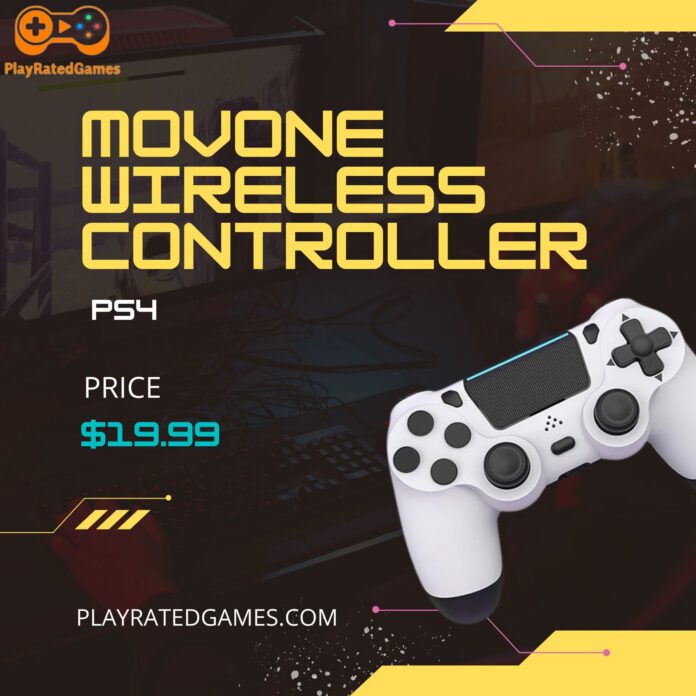 MOVONE Wireless PS4 Controller – White + Black DualShock Gamepad MOVONE Wireless Controller for PS4 in white and black with dual vibration and touchpad