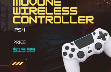 MOVONE Wireless Controller for PS4 in white and black with dual vibration and touchpad