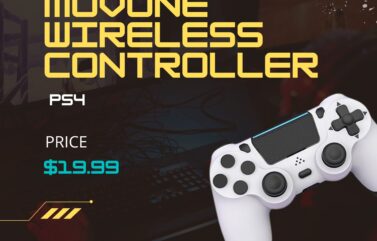 MOVONE Wireless Controller for PS4 in white and black with dual vibration and touchpad