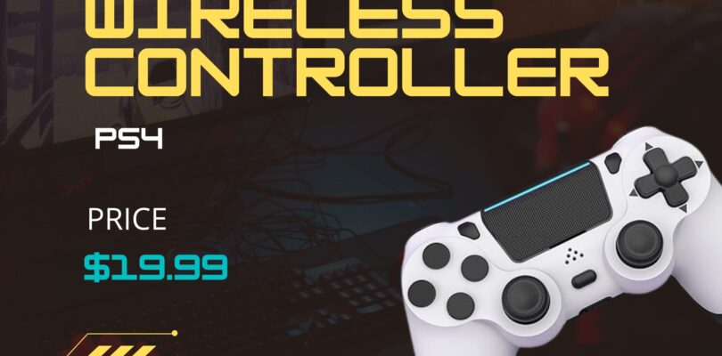 MOVONE Wireless Controller for PS4 in white and black with dual vibration and touchpad
